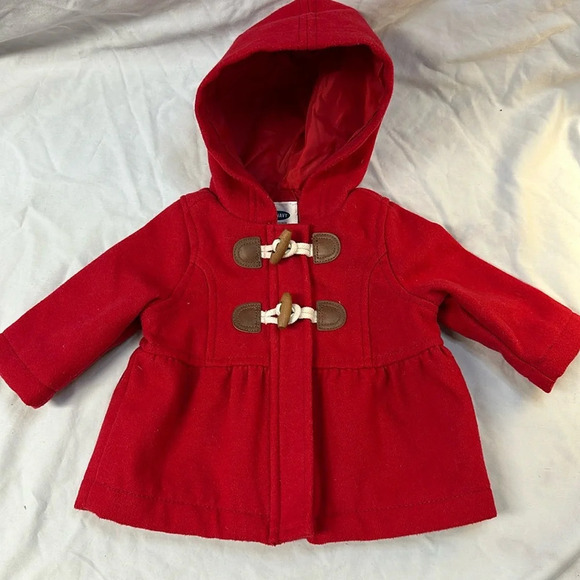 Old Navy - NWOT - red winter  pea coat. Size 0-3 months - Picture 1 of 6